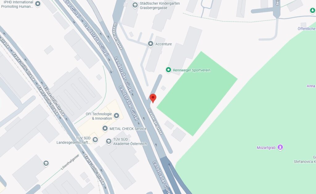 Mapa – Sportplatz Rennweg, Grasbergergasse 17, 1030 Wien